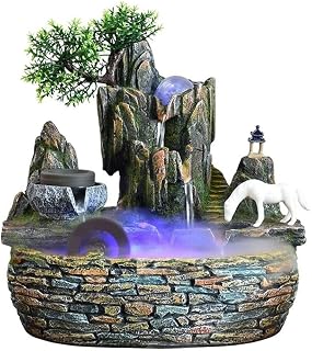 TOTIKI Fuente De Interior Fuente De Escritorio Creativa, Fuente De Cascada De Resina, Iluminación Que Cambia De Color, Meditación, Caballo Blanco, Decoración del Hogar Fuente De Mesa(A-Small)