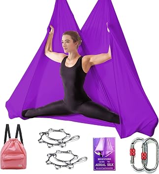 Aerial Silk-Aerial Yoga Hammock Deluxe Yoga Swing Set Flying Yoga Aerial Dance Length 5m x Width 2.8m Purple