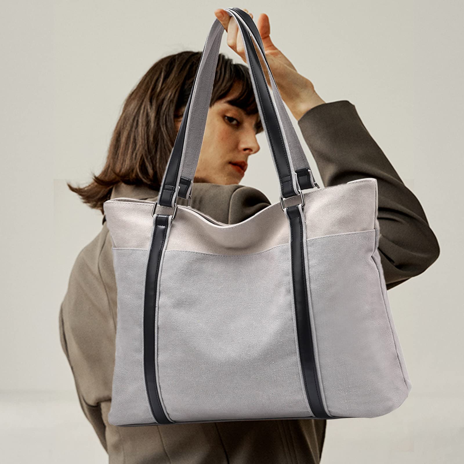 Mujer Bolsa de Hombro Grande Bolso Tote Casual Bolsos de Mano de Lona Señora Bolso Shopper para Escuela Trabajo Viaje Compras