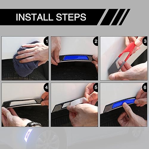 Miniatura 6 de GKmow 6 calcomanías reflectantes para ruedas de automóvil, fibra de carbono, antiarañazos, decoración nocturna antiarañazos, tiras reflectantes de