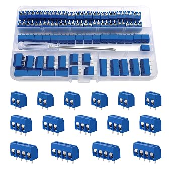 YIXISI 100 PCS PCB Mount Screw Terminal Block, 5mm Pitch 2/3 /4 Pin Screw Terminal Block Connector, for Arduino DIY Project, Blue