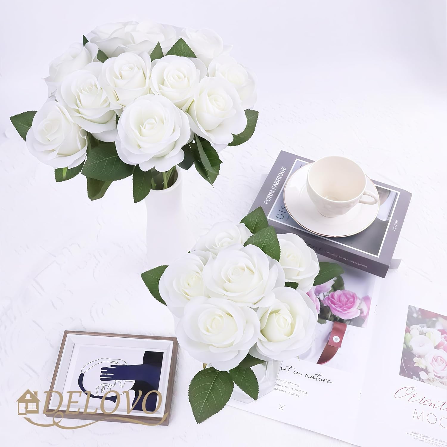 52pcs Ivory Roses Artificial Flowers Ivory White Roses Fake Flowers Silk Roses with Stems for DIY Wedding Bouquets Bridal Shower Centerpieces Arrangements Party Decorations