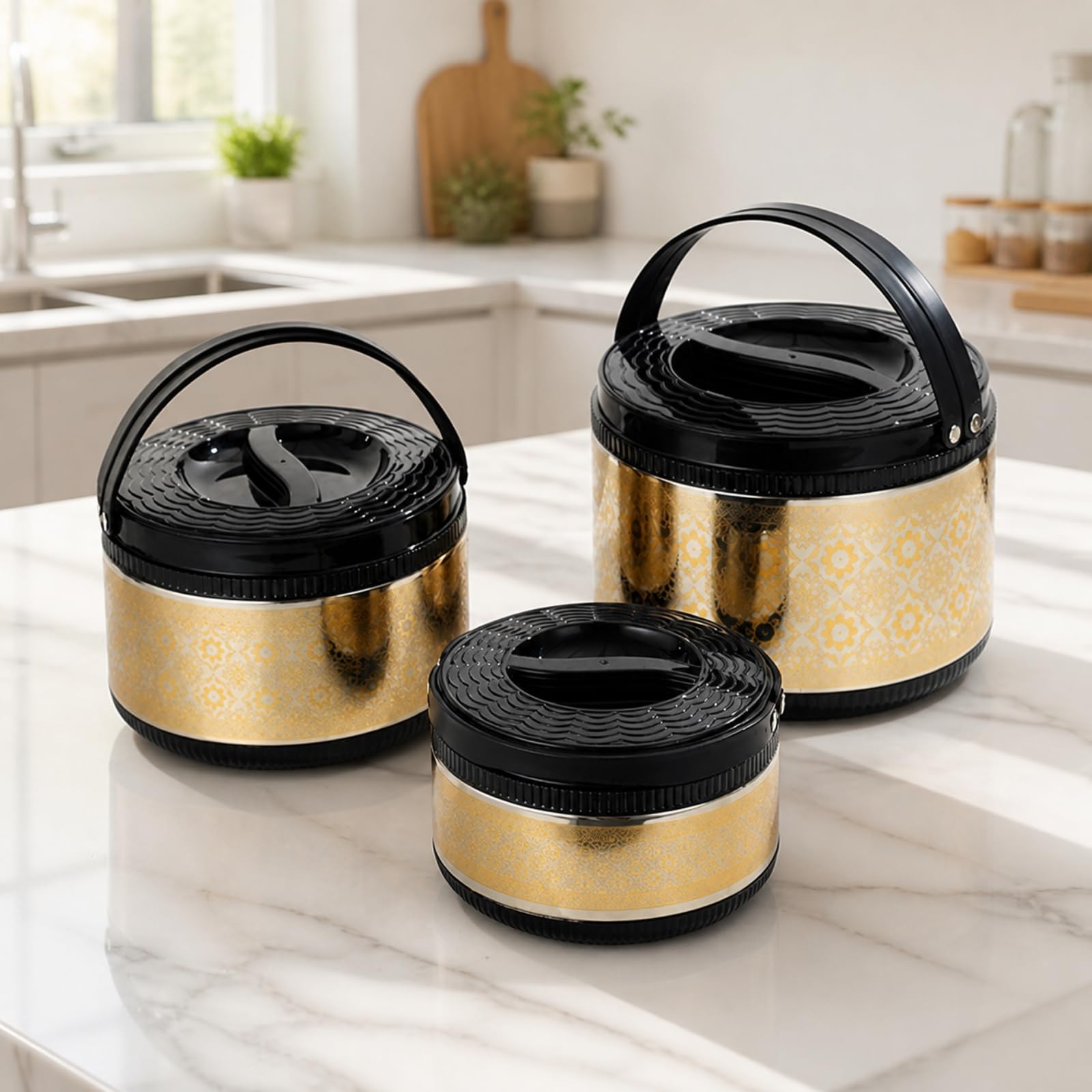 Milageto 3 Pezzi Contenitore Termico con Maniglia Ermetico Contenitore Termico con Maniglia Resistente Ciotola Termica per Catering,