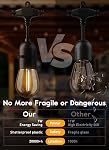 52 Feet LED Outdoor String Lights with Remote, Waterproof Patio Lights with 15 +1 Spare Shatterproof Edison Bulbs, Commercial Hanging Lights for Backyard, Porch, Bistro Party, Warm White