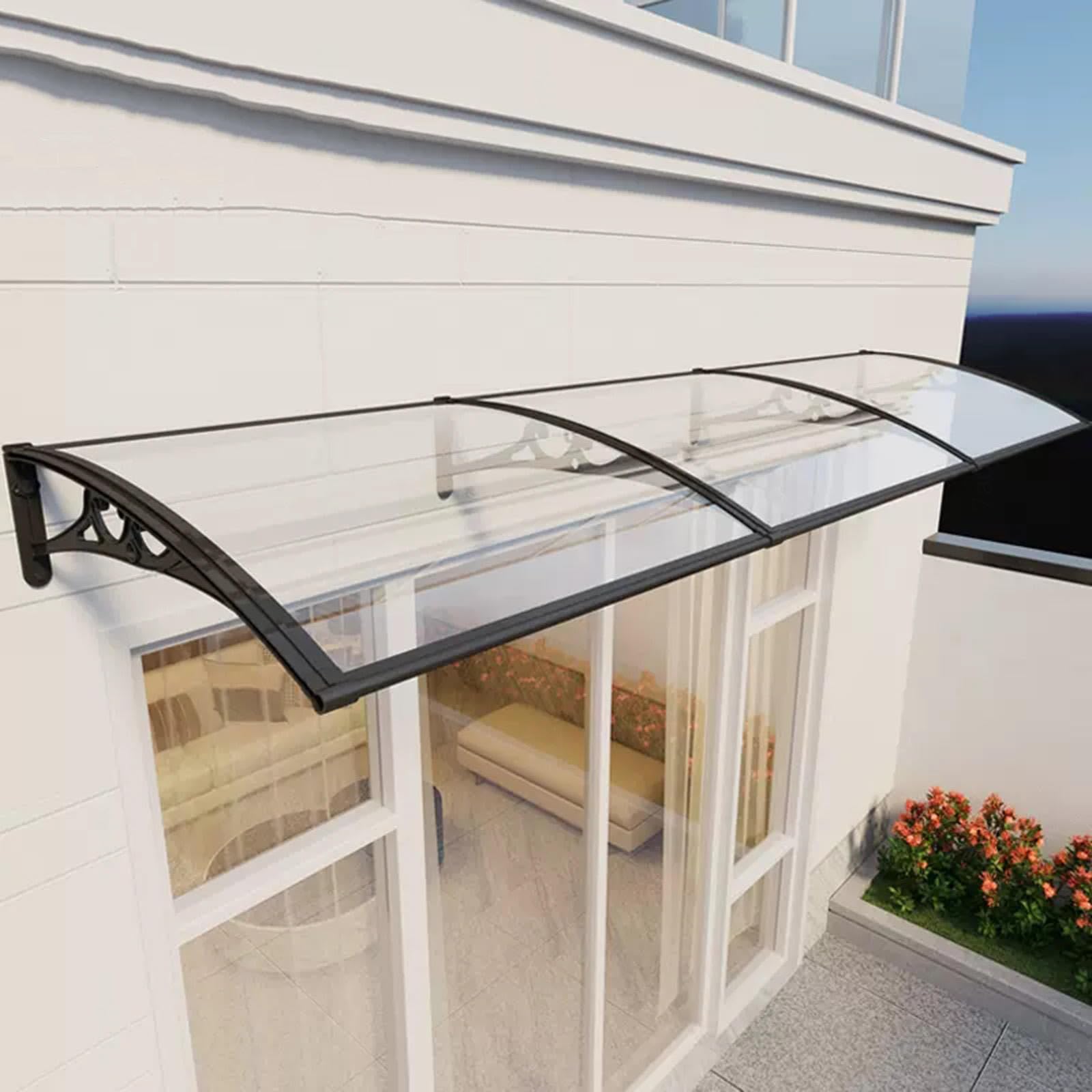 Door Canopy Window Awning – Transparent Polycarbonate Rain Shelter, UV & Impact Resistant, 50x110cm (19.7" X 43") – For Patio, Garden, Front Door