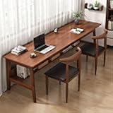 Zdlopteron 47/55in Solid Wood Desk,2-Person Writing Desk with Bookshelf,Extra Long Large Computer Desks Workstation,Home Office Desks with Storage Shelves,Study Table(Walnut Color,47x15.7x29.5in)