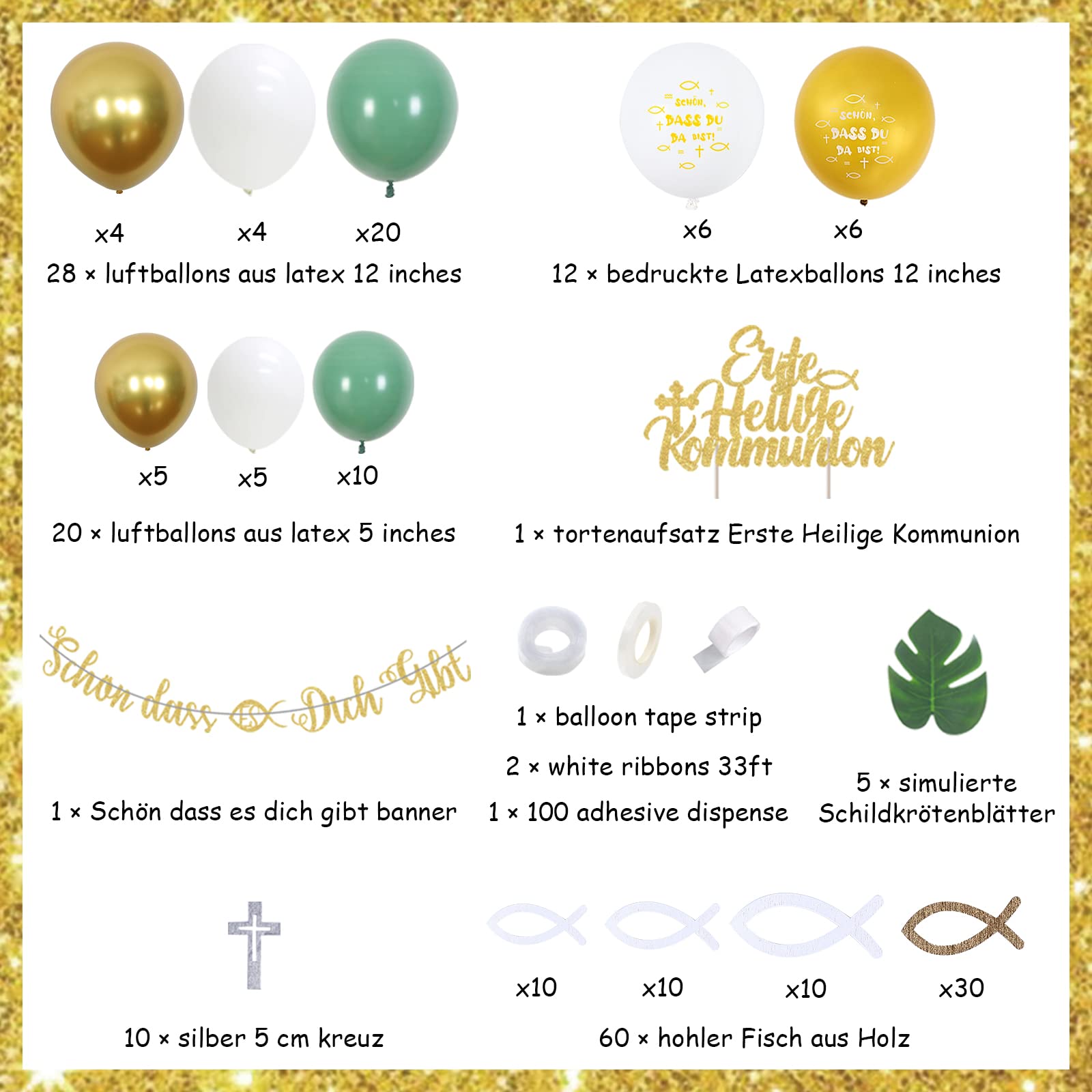 Jollyboom Tauf-Deko In Salbeigrün – Mit Banner, Hintergrund & Ballons Für Babyparty & Kommunion