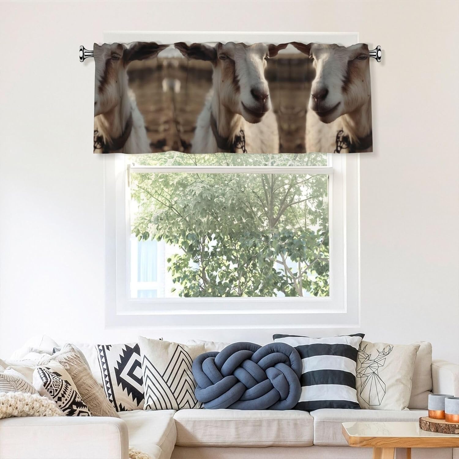 Goat on Hillside Curtain Valance for Windows,Kitchen Window Curtains Blackout Drapes Window Treatments Decorative Rod Pocket Short Curtain for Living Room Bedroom,54" W x 18" L