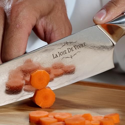 Miniatura 9 de VG-10 Cuchillo de chef de Damasco, cuchillo de cocina japonés de 8 pulgadas con acero de 67 capas, hoja ultra afilada, mango ergonómico de turquesa