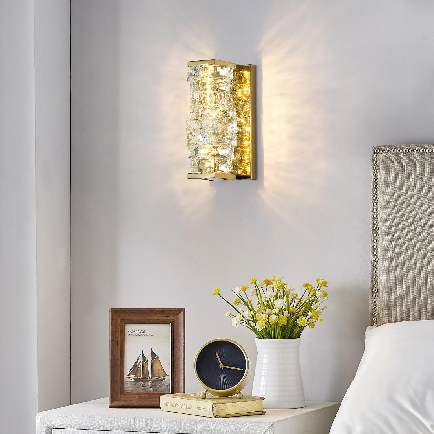 Aplique De Pared De Cristal Moderno, Lámpara De Pared De Cristal LED De Tres Colores, Iluminación De Pared Interior, Para Sala De Estar Dormitorio Cocina Entrada Pasillo (Oro)