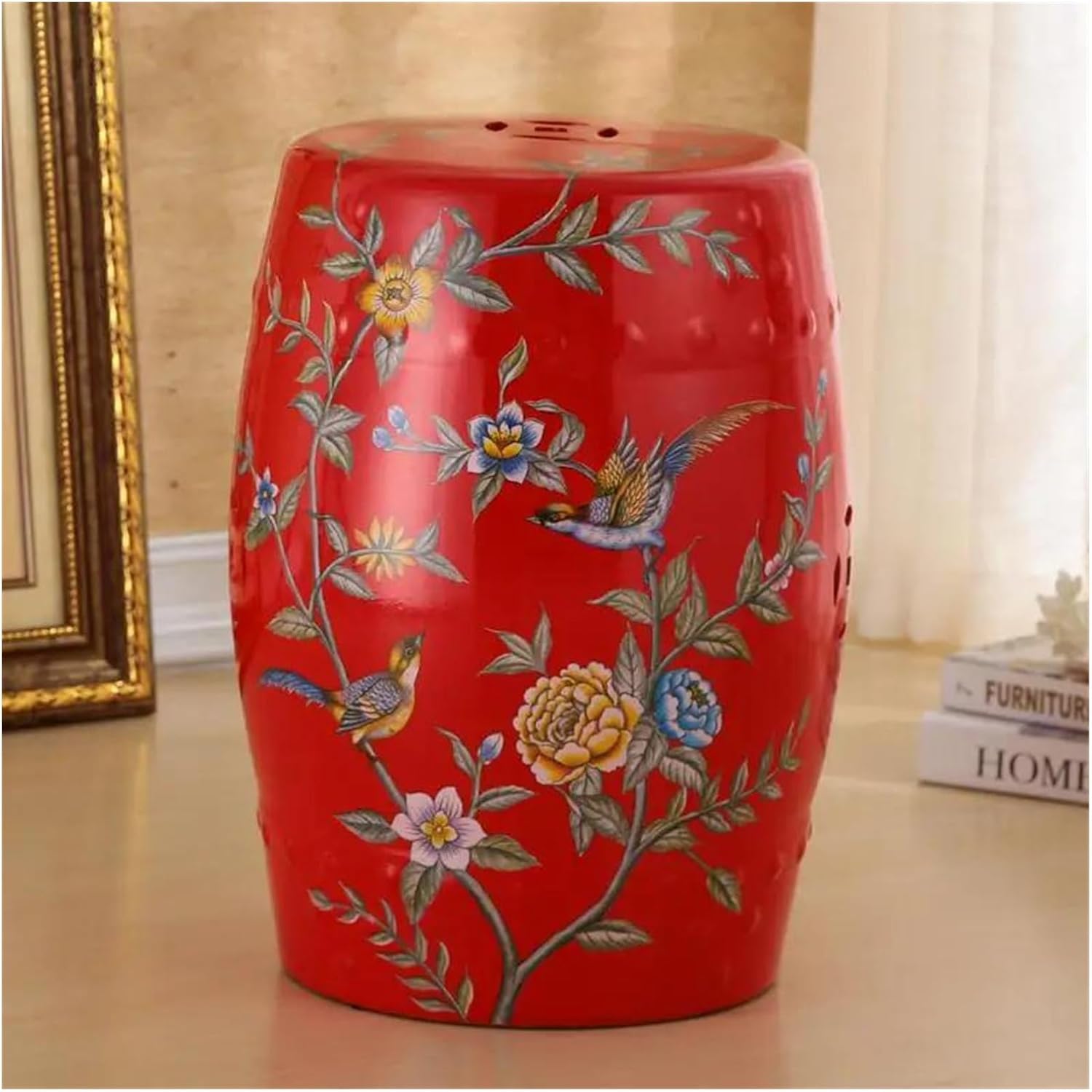 Decorative Garden Stools, Chinese Dressing Stool for Shoe Flower-bird Ceramic Drum Stool for Porcelain(2)