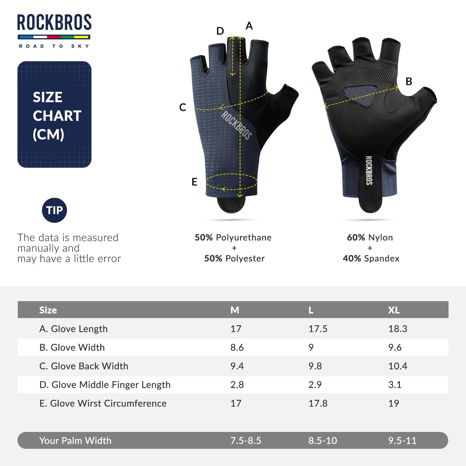 ROCKBROS Road to Sky Gants Cyclisme Homme Femme Demi-Doigts Gants VTT Respirant Antidérapant Réfléchissant Mince Printemps été Gants Court Scooter Vélo électrique Pliable Route Course Sport