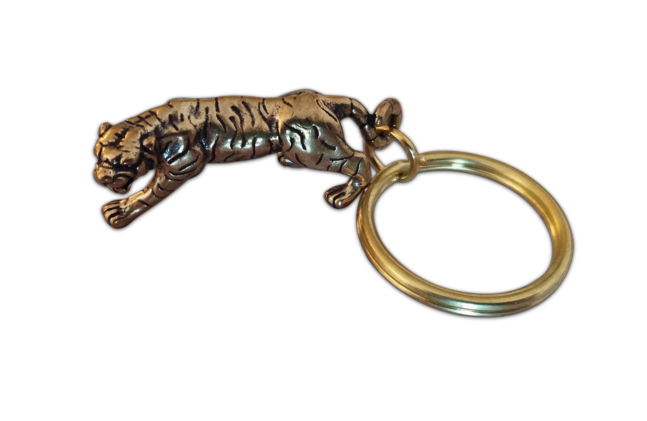 Eillwin Vintage Tiger Brass Keyring - 3D Detailed Wild Cat Keychain, Antique Style Charm for Men & Women
