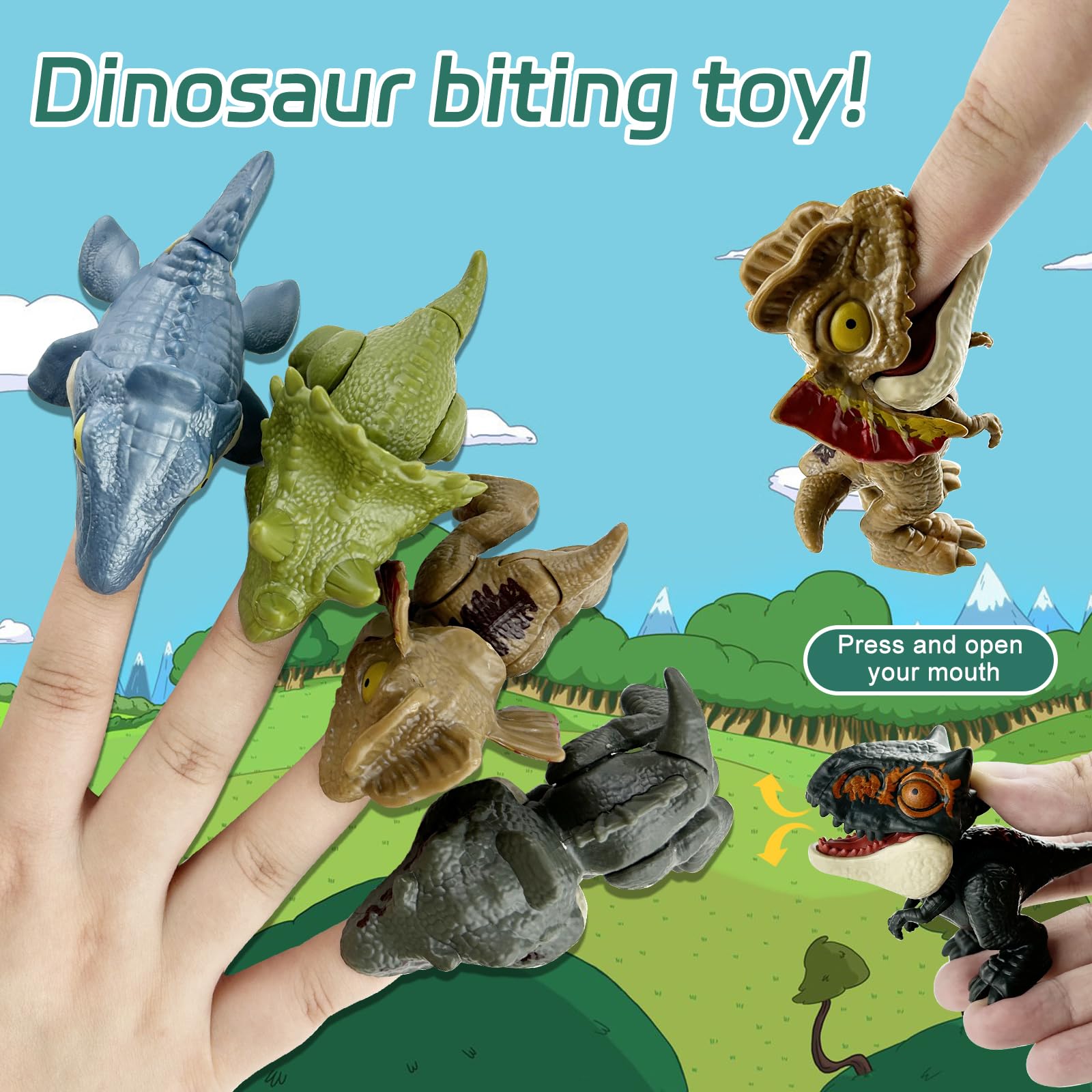 10 Piezas Dinosaurio Dedo Juguete, Mini Set ABS Mordita para Niños y Niñas (Colores Mezclados)
