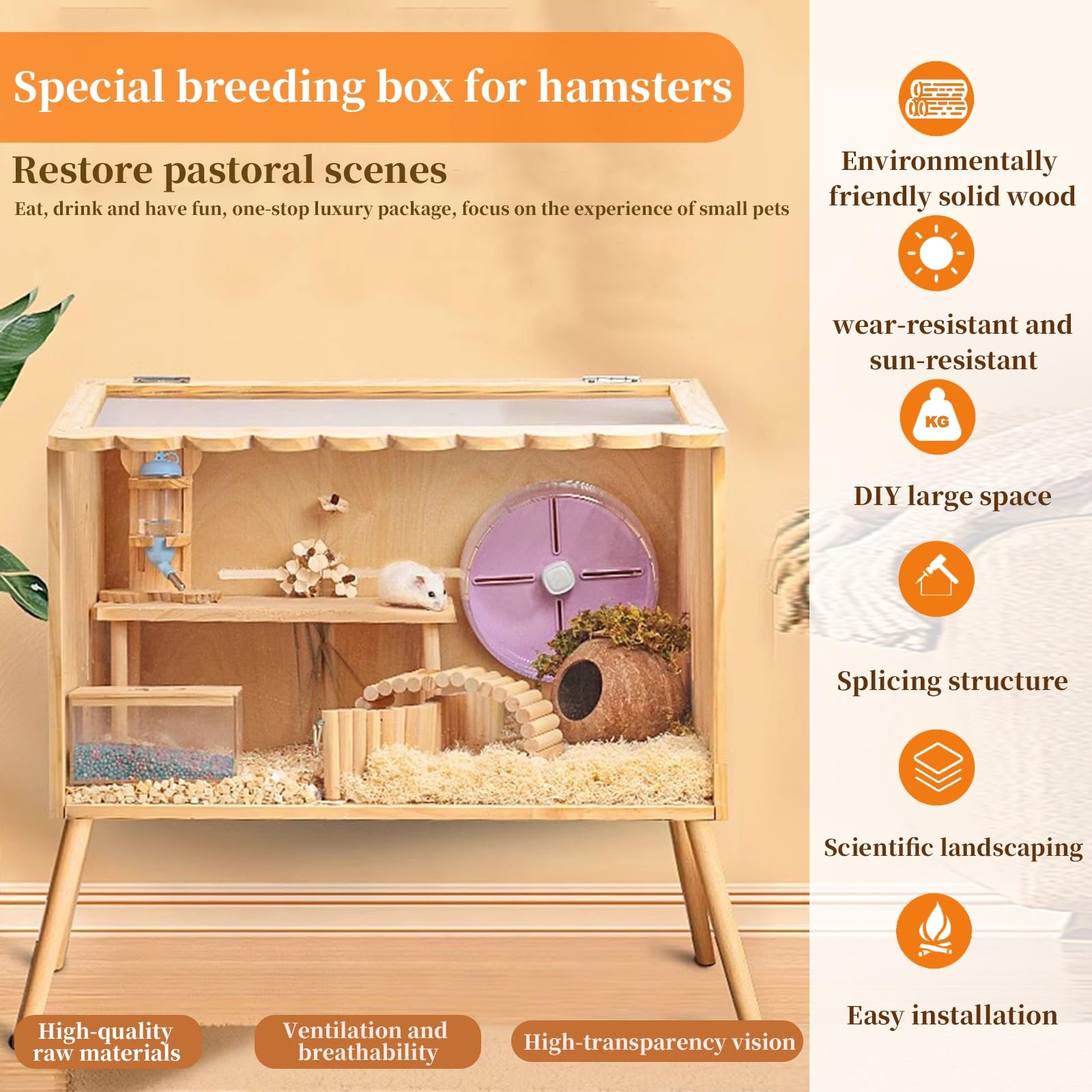 Jaula de conejillo de indias de acrílico para hámster, jaula para hurones, hábitat de animales pequeños con soporte y juguetes, espaciosa caja de cría transparente para mascotas