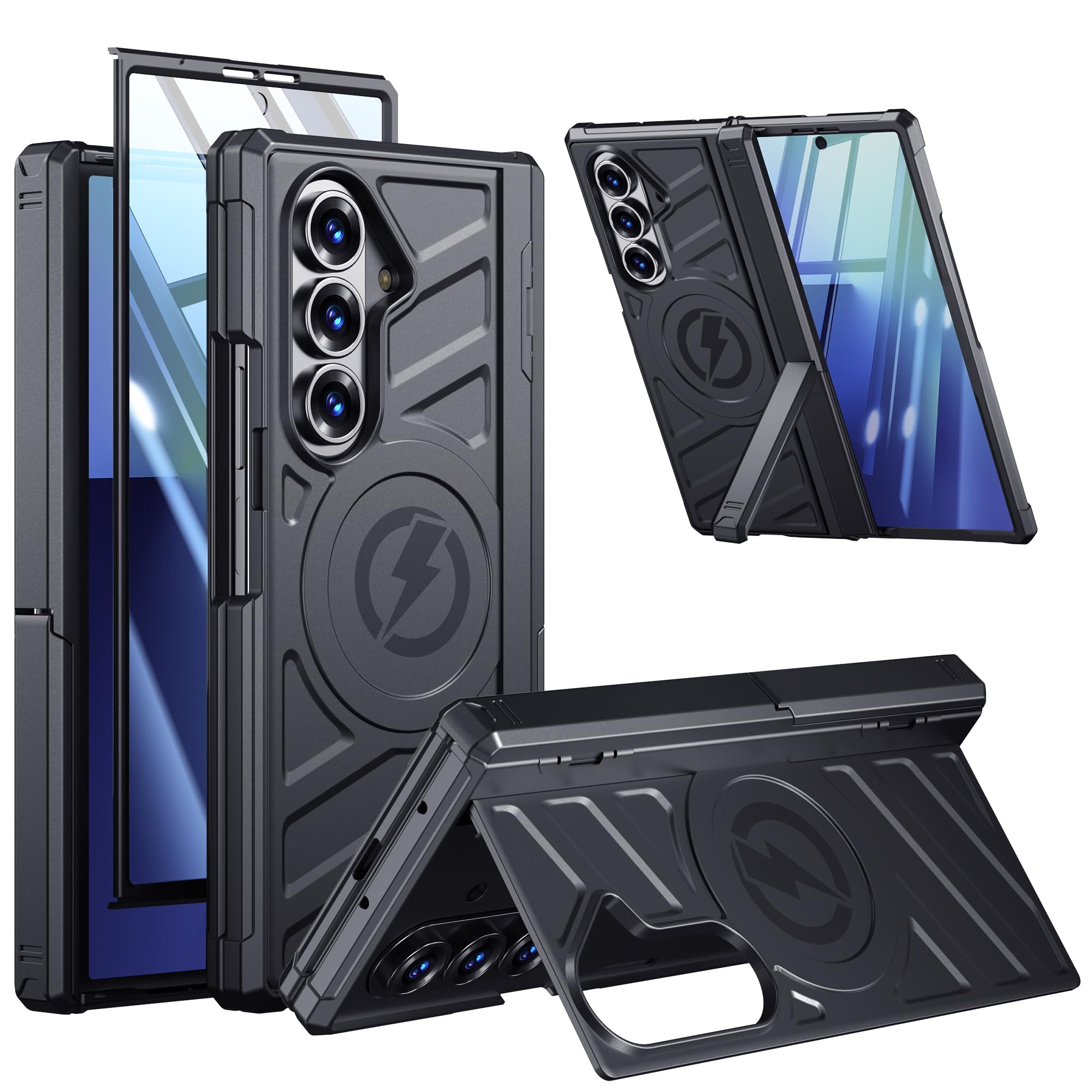 Etui do Samsung Galaxy Z-Fold-7: podwójny stojak, kompatybilne z MagSafe, standard wojskowy ochrona zawiasów, zintegrowana folia ochronna na wyświetlacz, odporne na uderzenia etui ochronne do