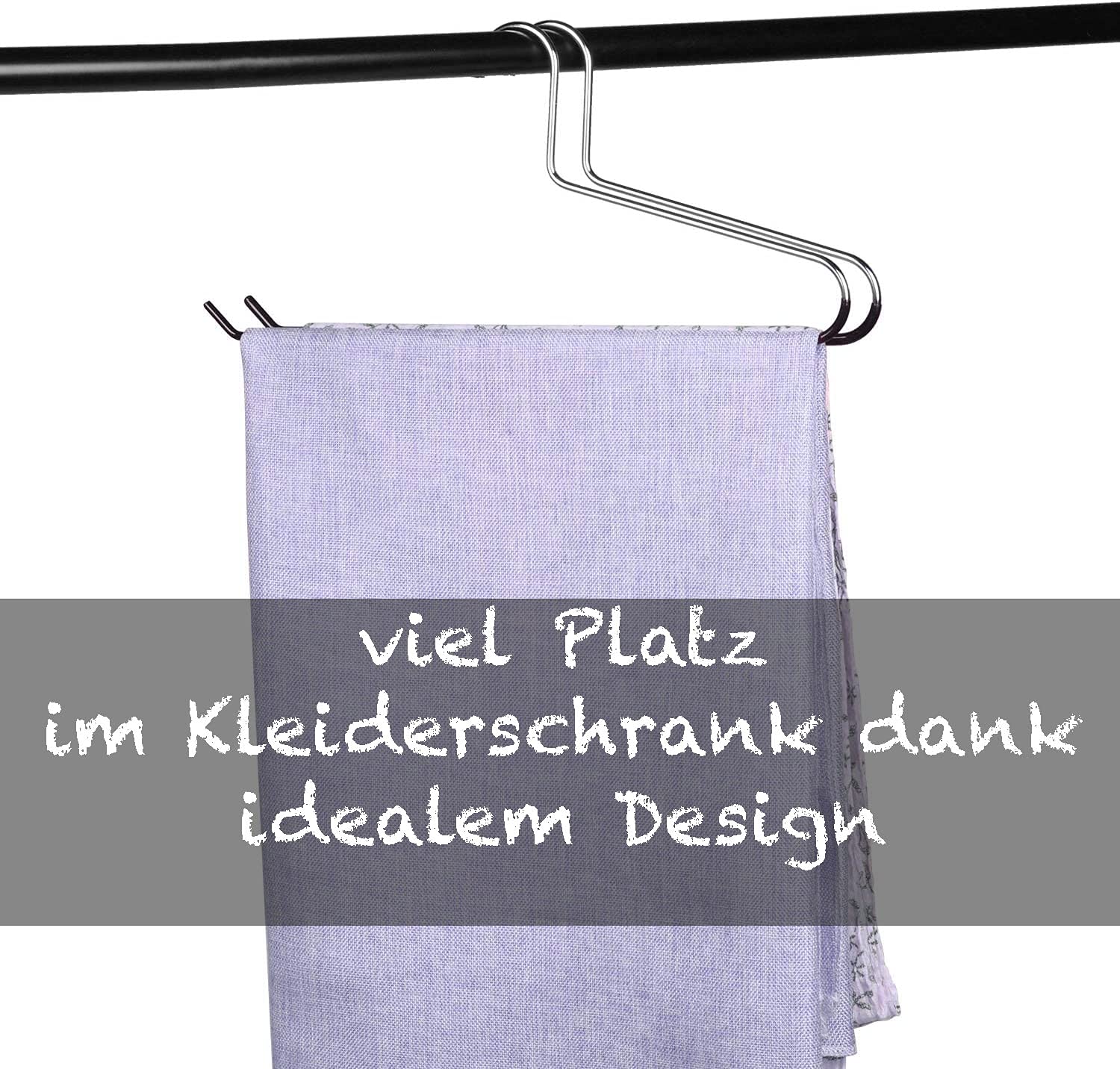 20 Stück hochwertige Hosenbügel aus Metall, rutschfeste Gummierung, EXTRA 40cm Länge, verchromt, schwarz