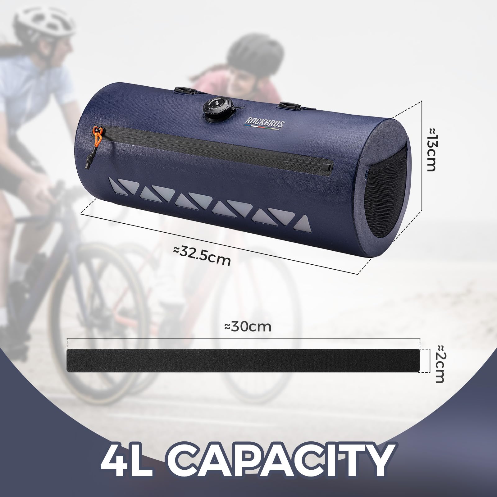 ROCKBROS Road to Sky Borsa Manubrio Bici Impermeabile, Borsa Anteriore a Rullo per Gravel, Grande Capacità 4L, Tasca Laterale in Rete, per MTB, Bici da Strada, Blu
