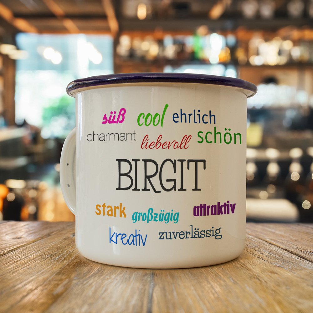 Printplanet Namenstasse „Birgit“ – Persönlicher Kaffeebecher Mit Positiven Eigenschaften