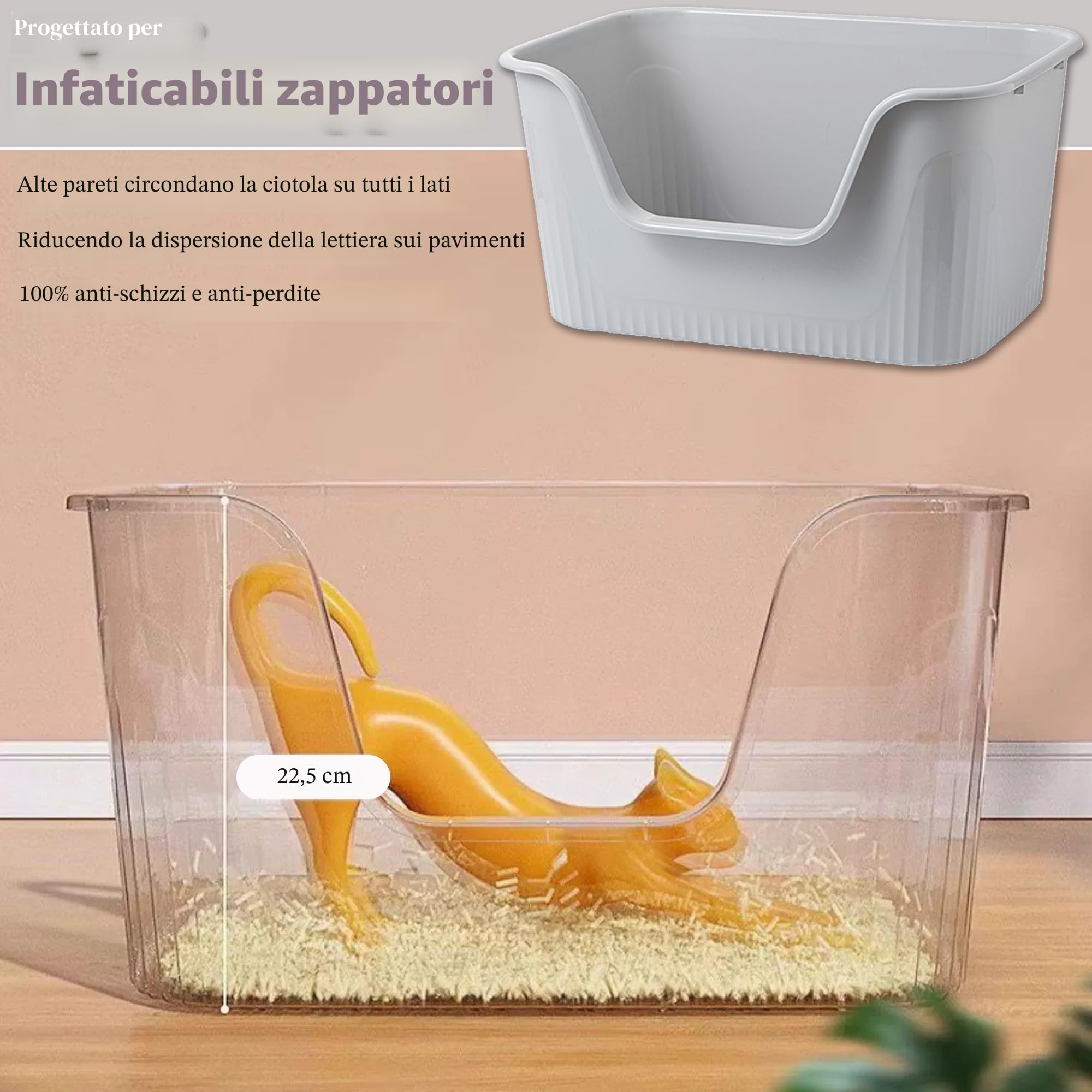 Vealind Lettiera Aperta per Gatti con Lati alti a Prova di Perdite Lettiera Gatto Toilette per Gatti in Plastica con Bordi Alti Facile e Veloce da Pulire