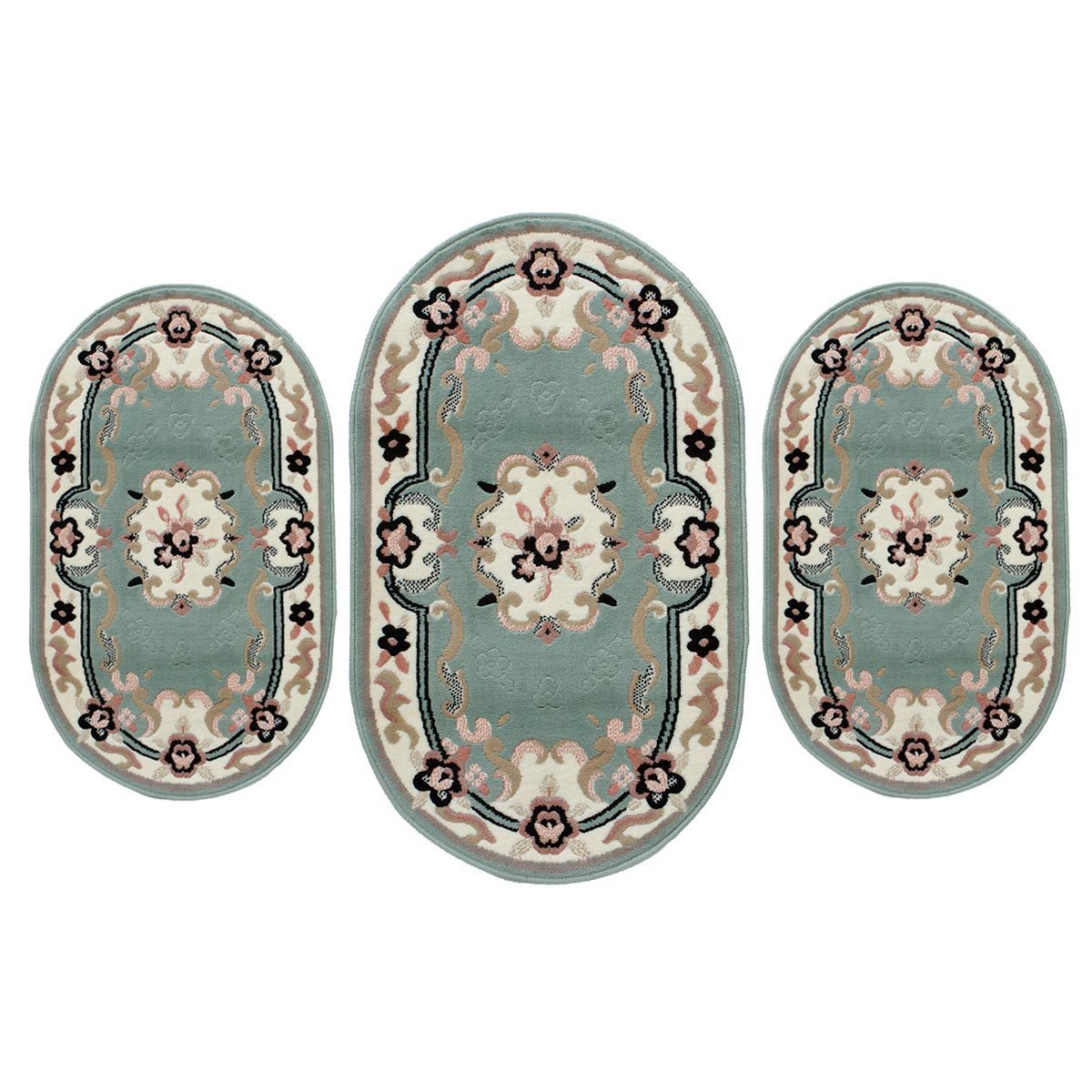 Carillo Set Parure Tappeto + Scendiletto 3 pz Tappeti ovali Chinese Garden Dis.2038 P428 Verde