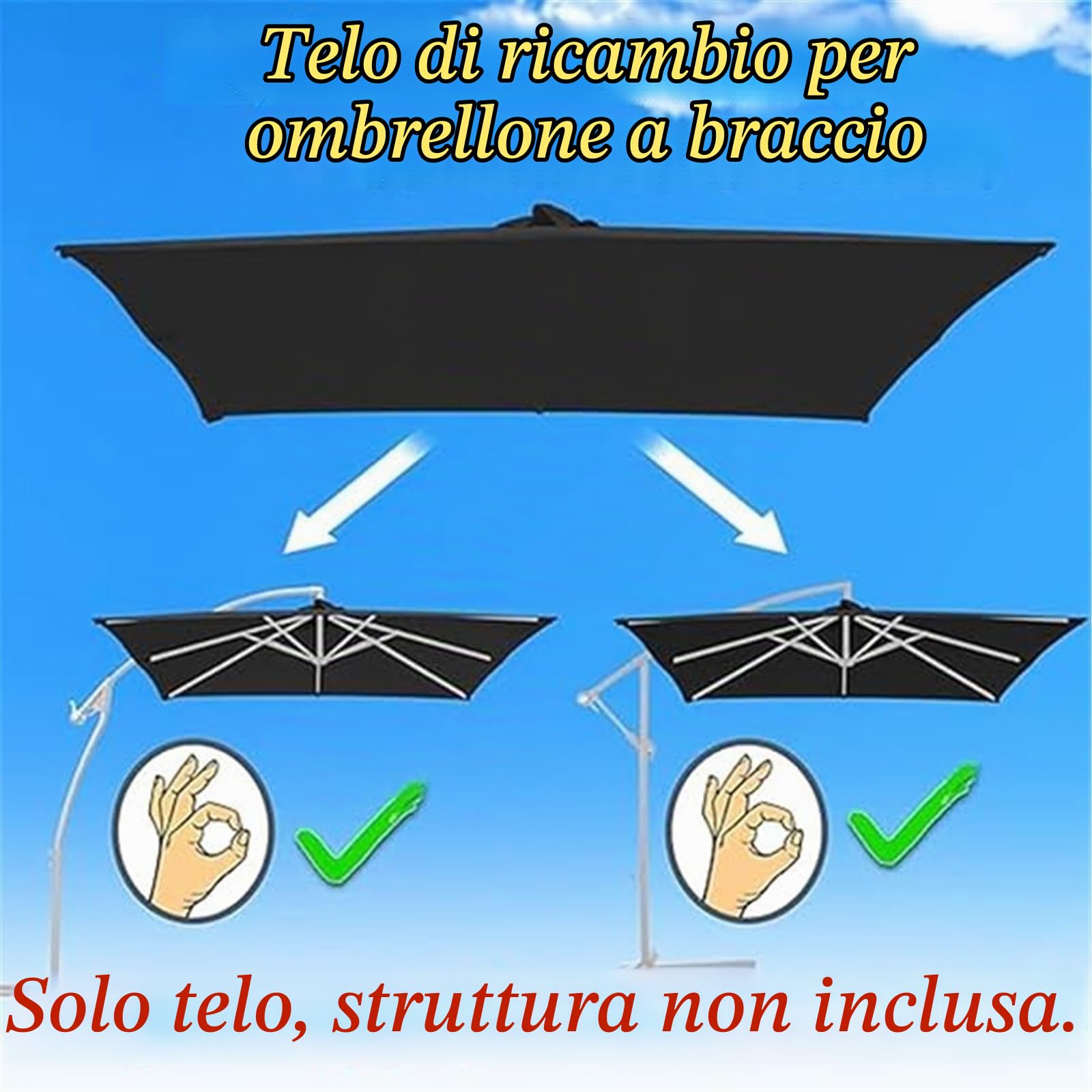 Telo di Ricambio per Ombrellone da Patio Quadrato A 2 Livelli 3x3m 8 Stecche, Copertura di Ricambio per Ombrellone A Sbalzo Quadrato Resistente Ai Raggi UV E all'Acqua (Solo Tettuccio)(Khaki)