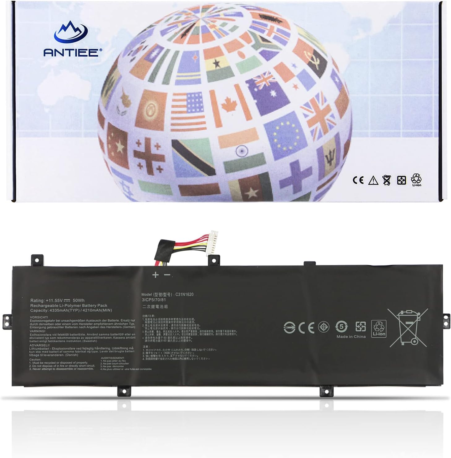 ANTIEE C31N1620 C31N162O Akku Compatible with ASUS Zenbook UX430U UX430UA UX430UN UX430UNR UX430UQ UX430UQ-GV015T U4100U U4100UQ Pro PU404 PU404UF PU404UF8250 Series C31PoJH 0B200-02370000 50Wh