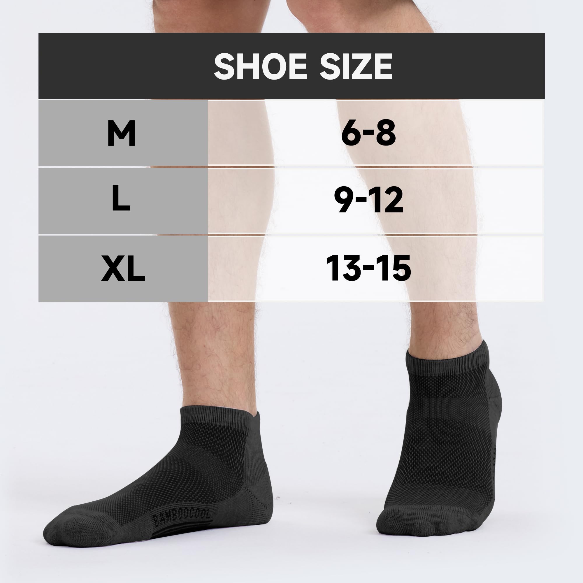 BAMBOO COOL Sportliche Herren-Knöchelsocken, gepolstert, feuchtigkeitsableitend, niedrig geschnitten, Netzsocken, Fußgewölbeunterstützung, 8 Stück