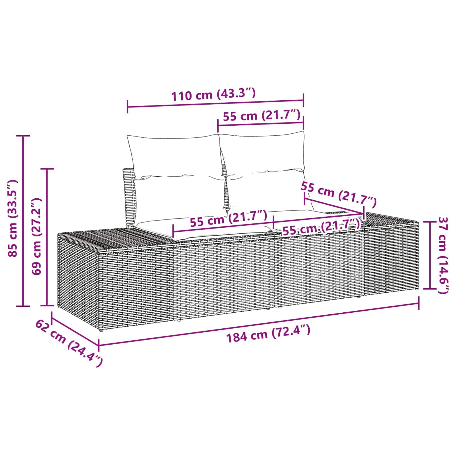 Ensemble de Canapé de Jardin 9 Pièces en Polyrotin Marron, Salon de Jardin Modulable avec Table en Verre Trempé et Coussins, Mobilier d'Extérieur pour 8 Personnes sur Terrasse