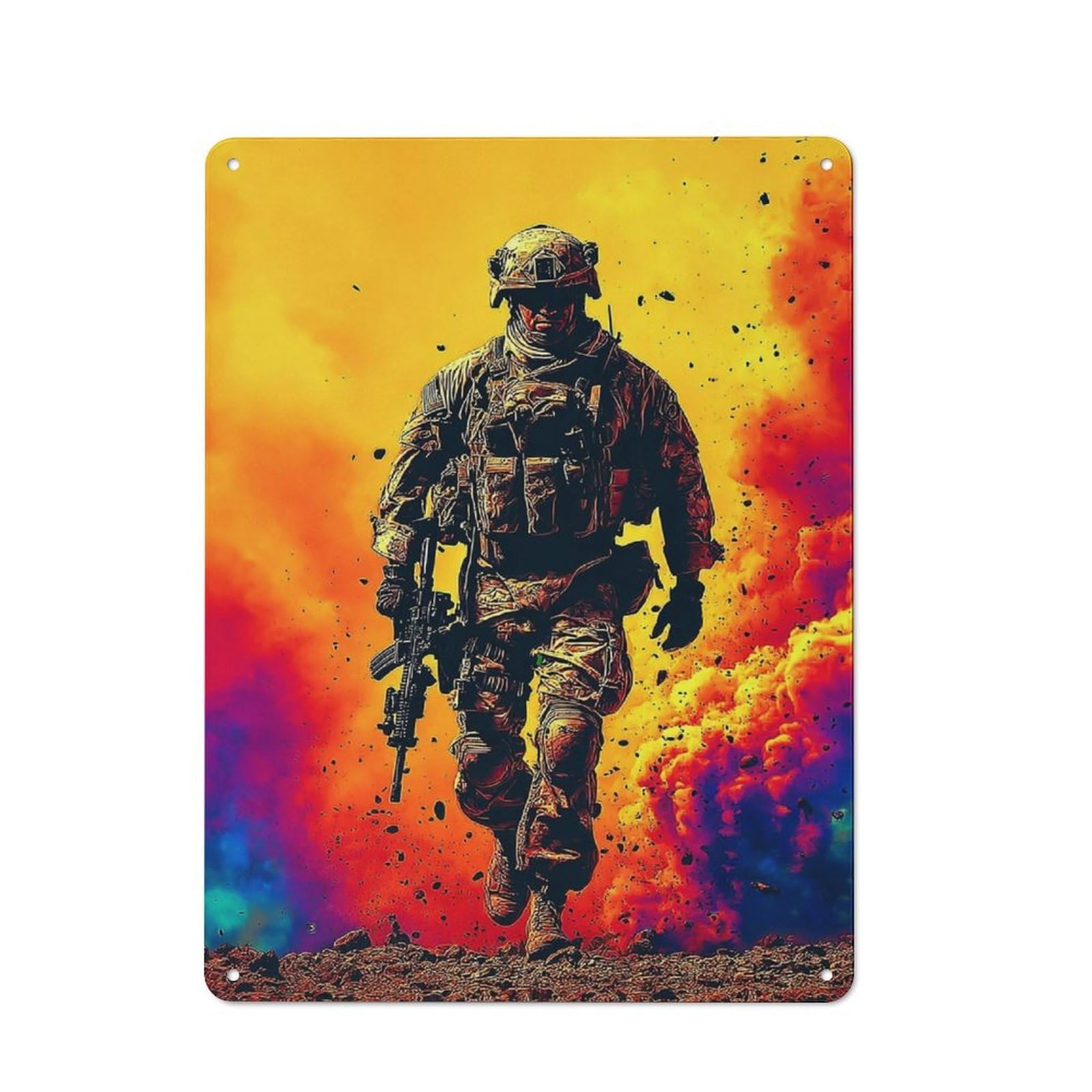 Junmoney Soldier Amidst Explosive Action Metal Wall Sign 40X30cm Featuring For Café Or Home Bar, A Winter Wall Decor Update For Hospitality Decor Collectors