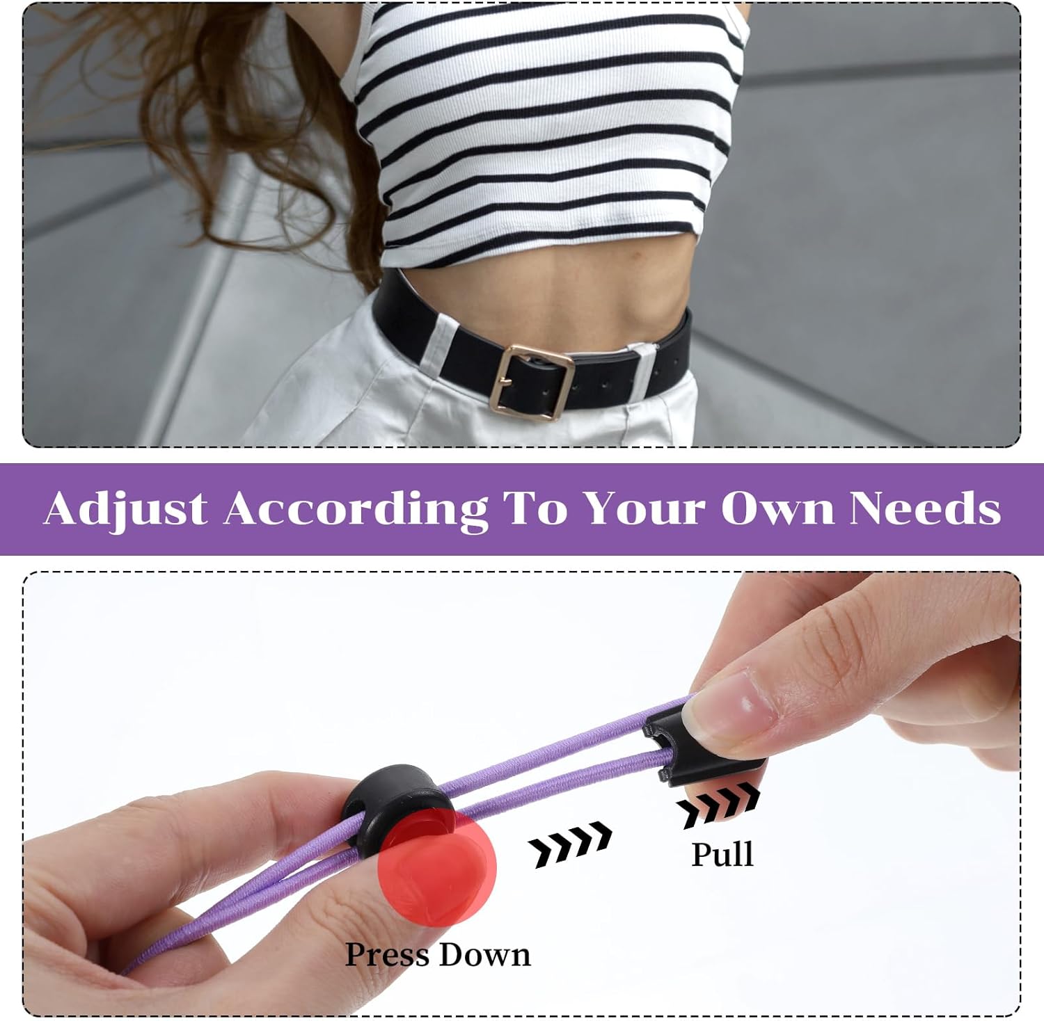 Ouligay 2 Pcs Crop Band Women, Adjustable Shirt Tuck Band Women, Tucking Sweaters Shirts Elastic Stretch Belts for Girl Change Style of Clothes(Black Purple) - Image 4