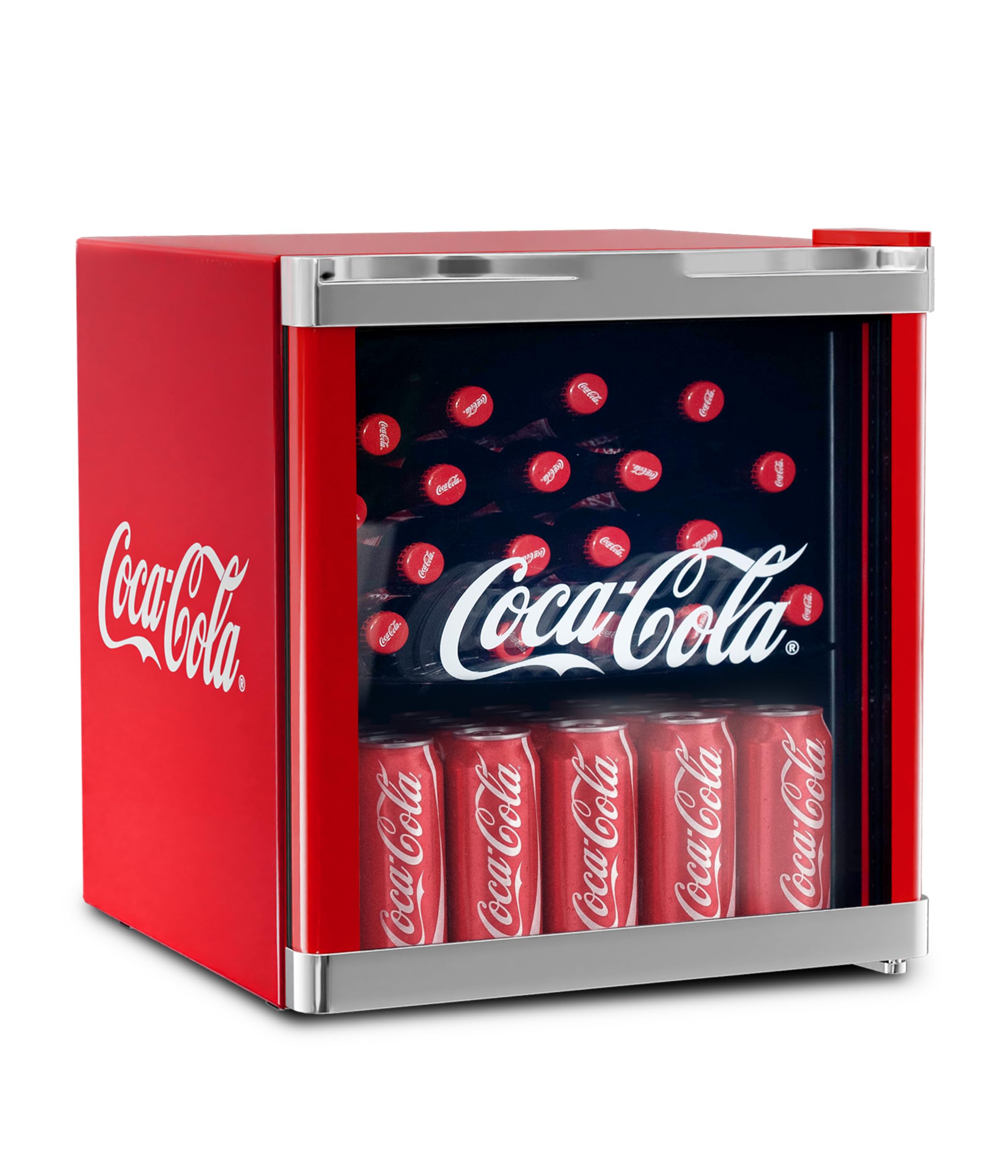 °CUBES Original Coca-Cola Mini Kühlschrank Rot 48L - Getränkekühlschrank mit Glastür, leise & energieeffizient - Für Büro, Partys & Gaming - Cooler Flaschenkühlschrank - Mini Kühlschrank für Getränke