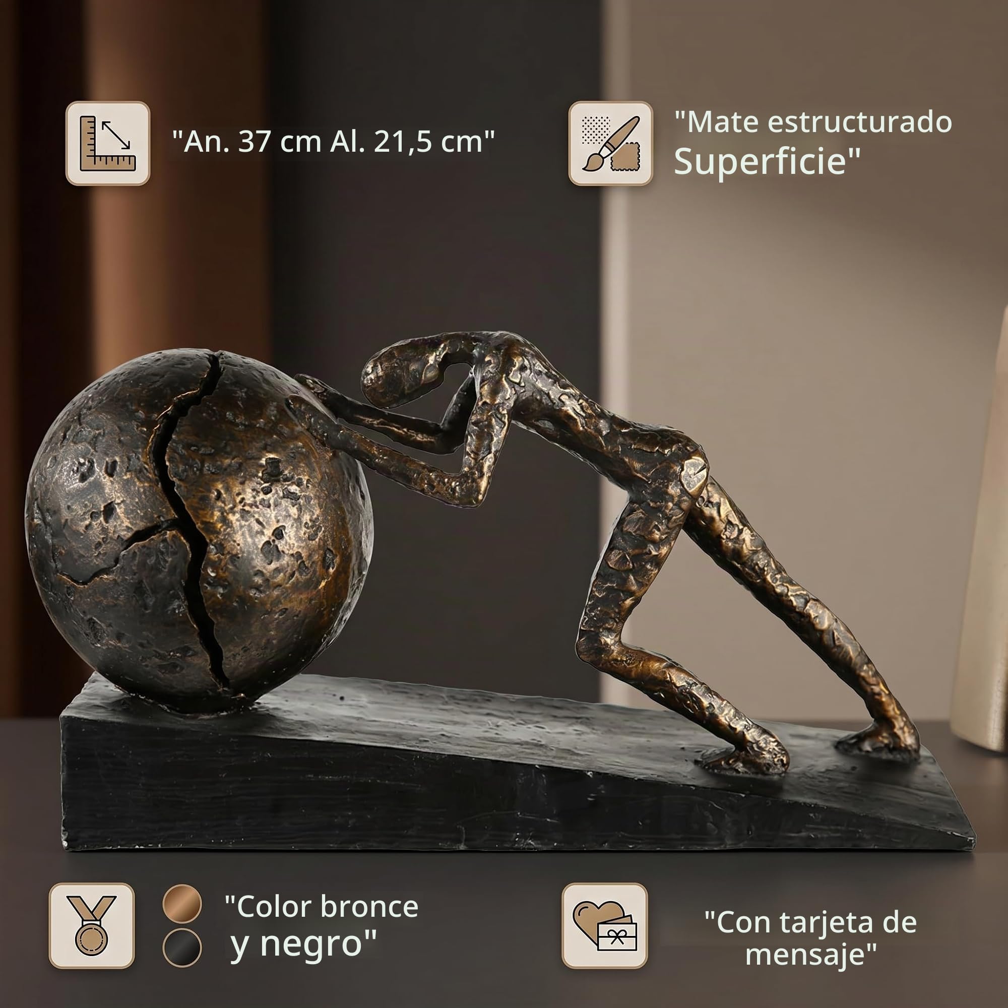 Casablanca - Escultura Heavy Ball - Poli - Acabado Bronce - Base Negra - Altura 21,5 cm - Longitud 37 cm