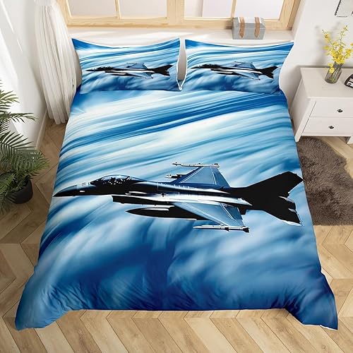 Miniatura 2 de Erosebridal Funda de edredón con estampado de cielo azul para niños, tamaño individual, diseño de aviación, para niños, adolescentes, adultos, juego