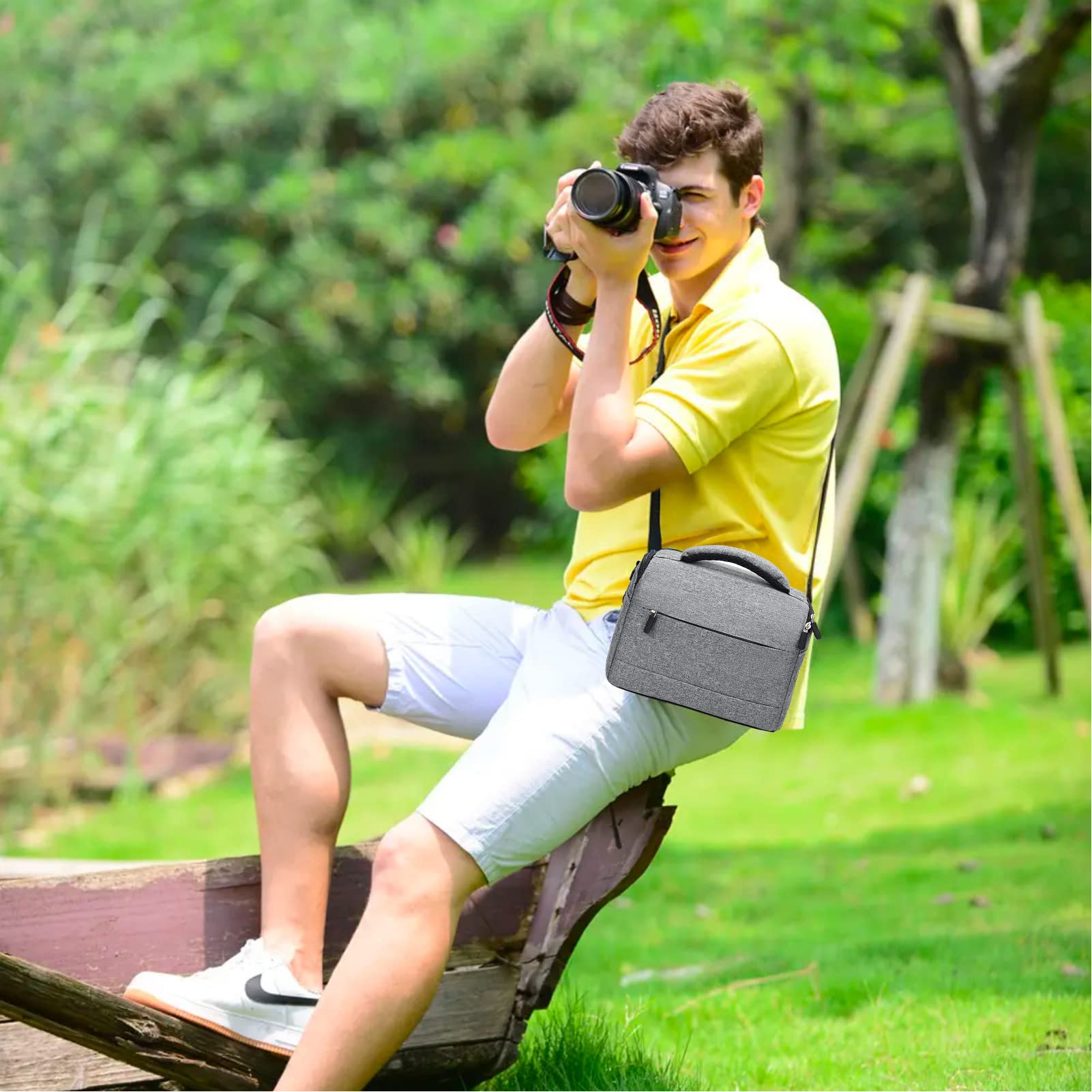 Borsa Fotografica 26 x 19 x 15 cm Custodia Macchina Reflex Videocamera Impermeabile Antiurto Slr Bag con Tracolla Regolabile e Parapioggia per Dslr Digitale Camera, Grigio