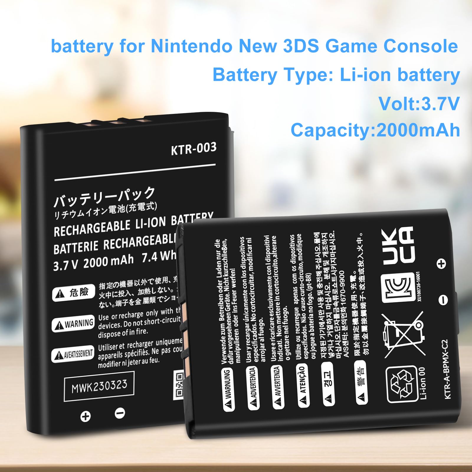 3DS New 3DS KTR-003 Batterie de rechange 2000 mAh pour New Nintendo 3DS N3DS avec tournevis
