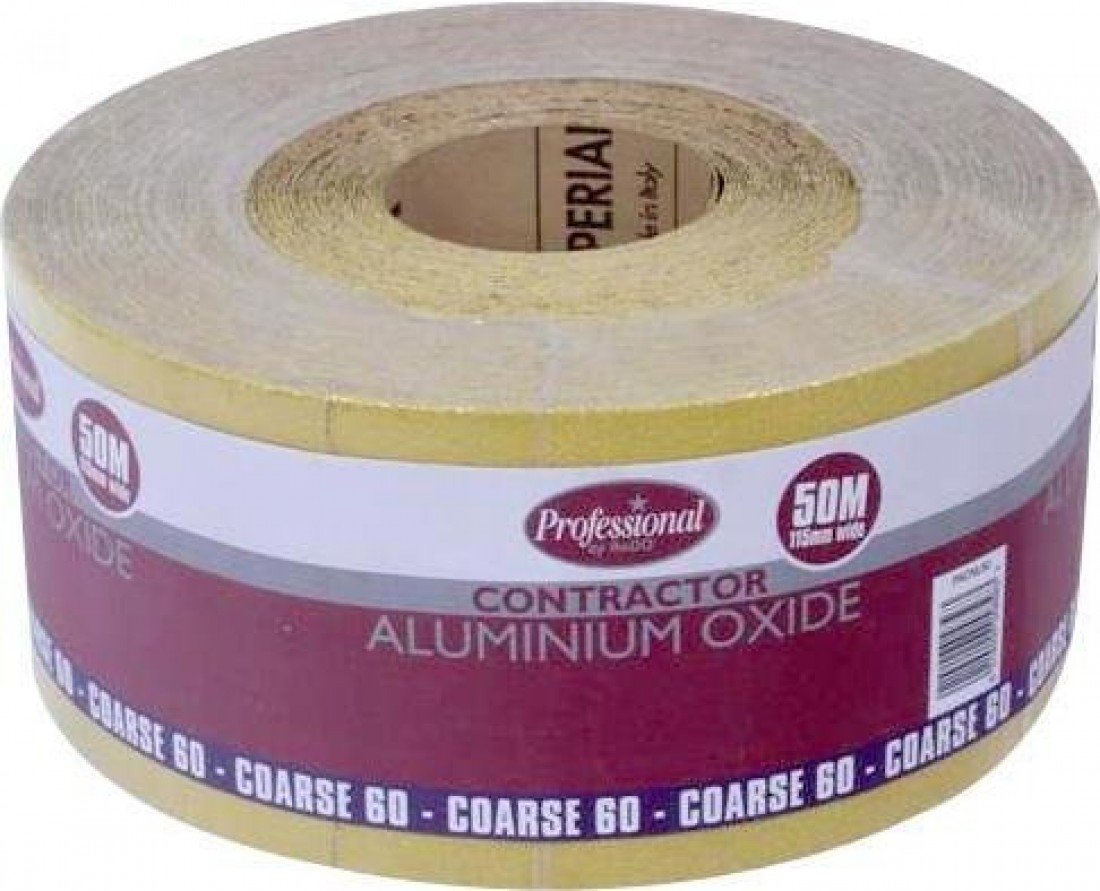 ProDec 50m Roll 60 Grit Coarse Grade Yellow Aluminium Oxide Abrasive Sanding Paper for Sanding Wood, Paint, Plaster, Filler, Metal and More, 115mm Wide Sandpaper Compatible with Machine Sanders
