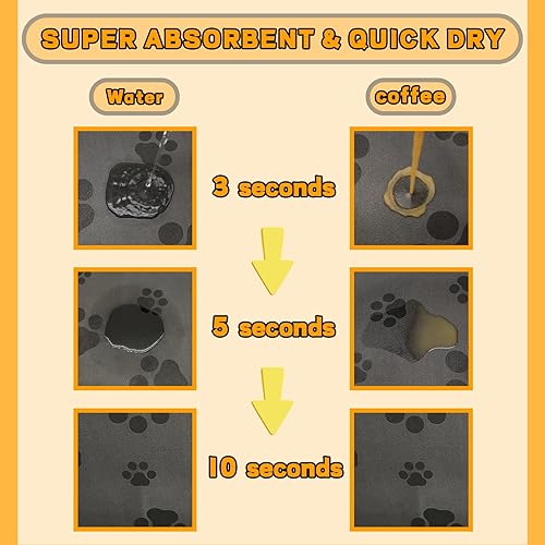 Miniatura 9 de Tapete de comida para mascotas para perro, antideslizante, súper absorbente, fácil de limpiar, accesorios y productos para alfombrillas de comida