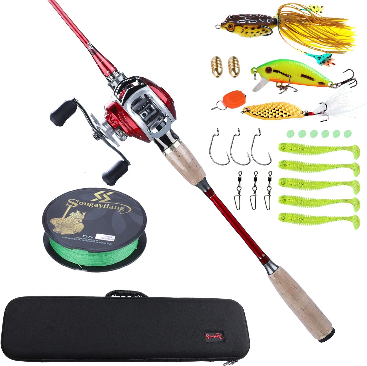 Sougayilang Fishing Rod and Reel Combos, Lightweight Fishing Combo Fishing Pole and Spinning Reel Full Set for Travel 4 Pieces Saltwater Freshwater