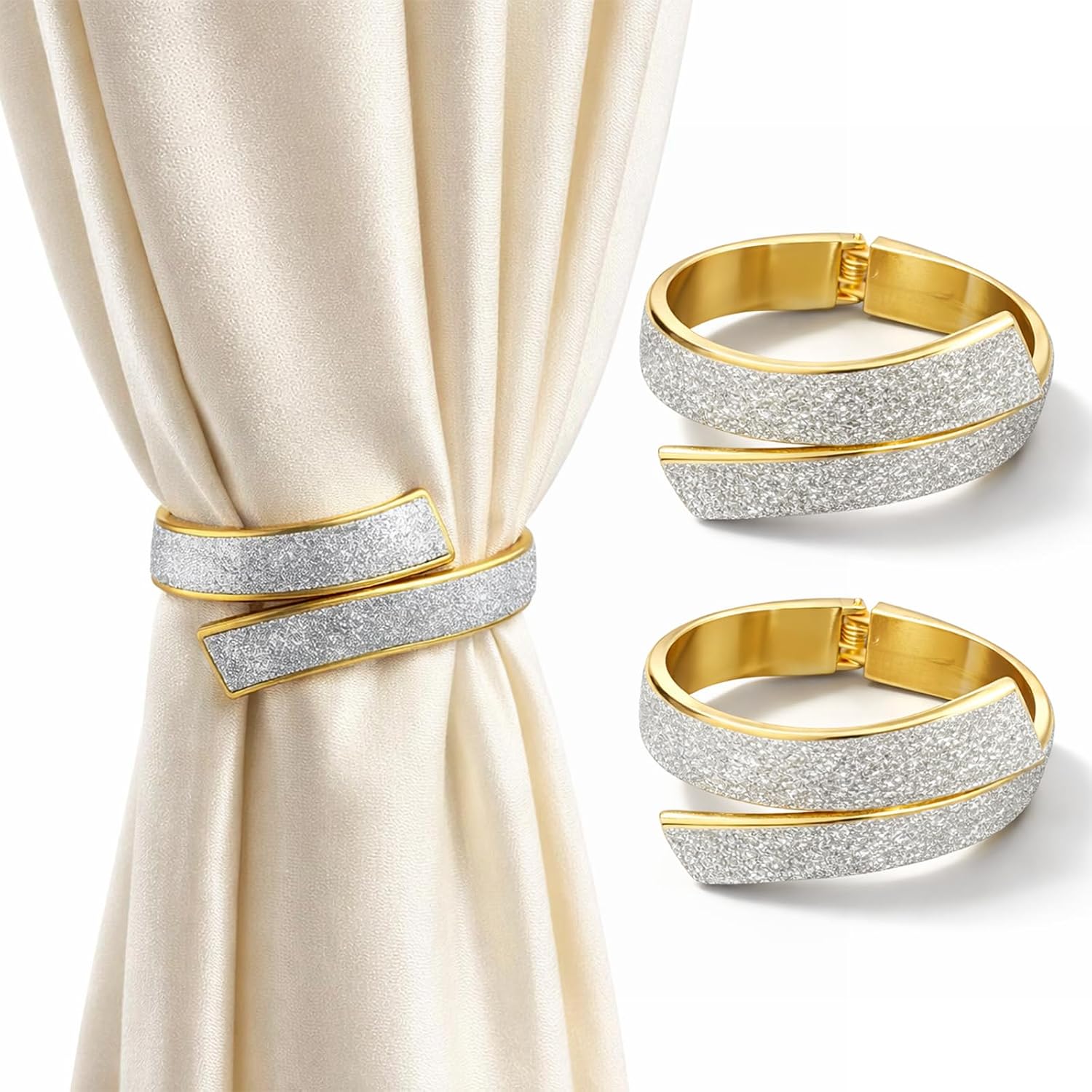 Curtain Tiebacks 2 Pack Curtain Ties Elegant Sparkling Rhinestone Leaf Curtain Tiebacks Premium Gold Alloy Spring Curtain Clips for Modern Luxury French Nordic Home Decor(Gold)