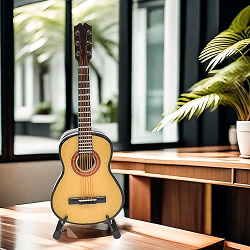 Miniatura 7 de Guitarra en miniatura con soporte y estuche, mini 6 cuerdas, guitarra clásica, instrumentos musicales, modelo de guitarra en miniatura, decoración