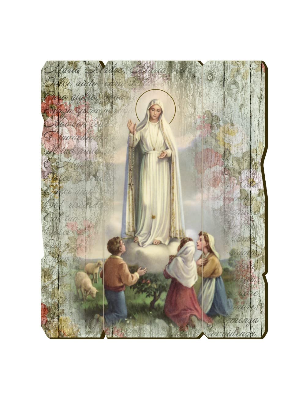 F.LLI BONELLA FRATELLI BONELLA, Vintage Shaped Madonna of Fatima Picture, Poplar Wood Picture Thickness 8mm