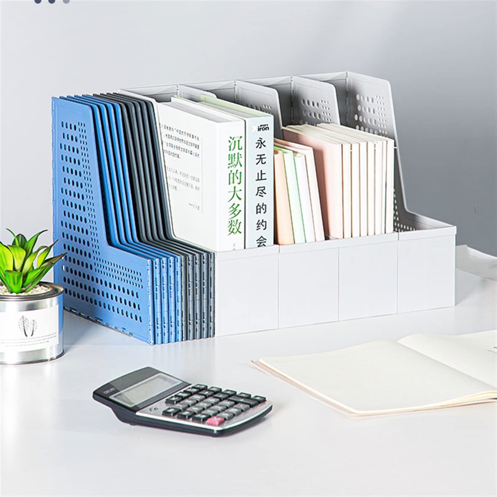 Portadocumenti da Scrivania File pieghevole Rack Box di immagazzinaggio di grandi dimensioni Forniture for ufficio Organizer 4 Grid File Book Deposito rivista Vaschetta Portacorrispondenza