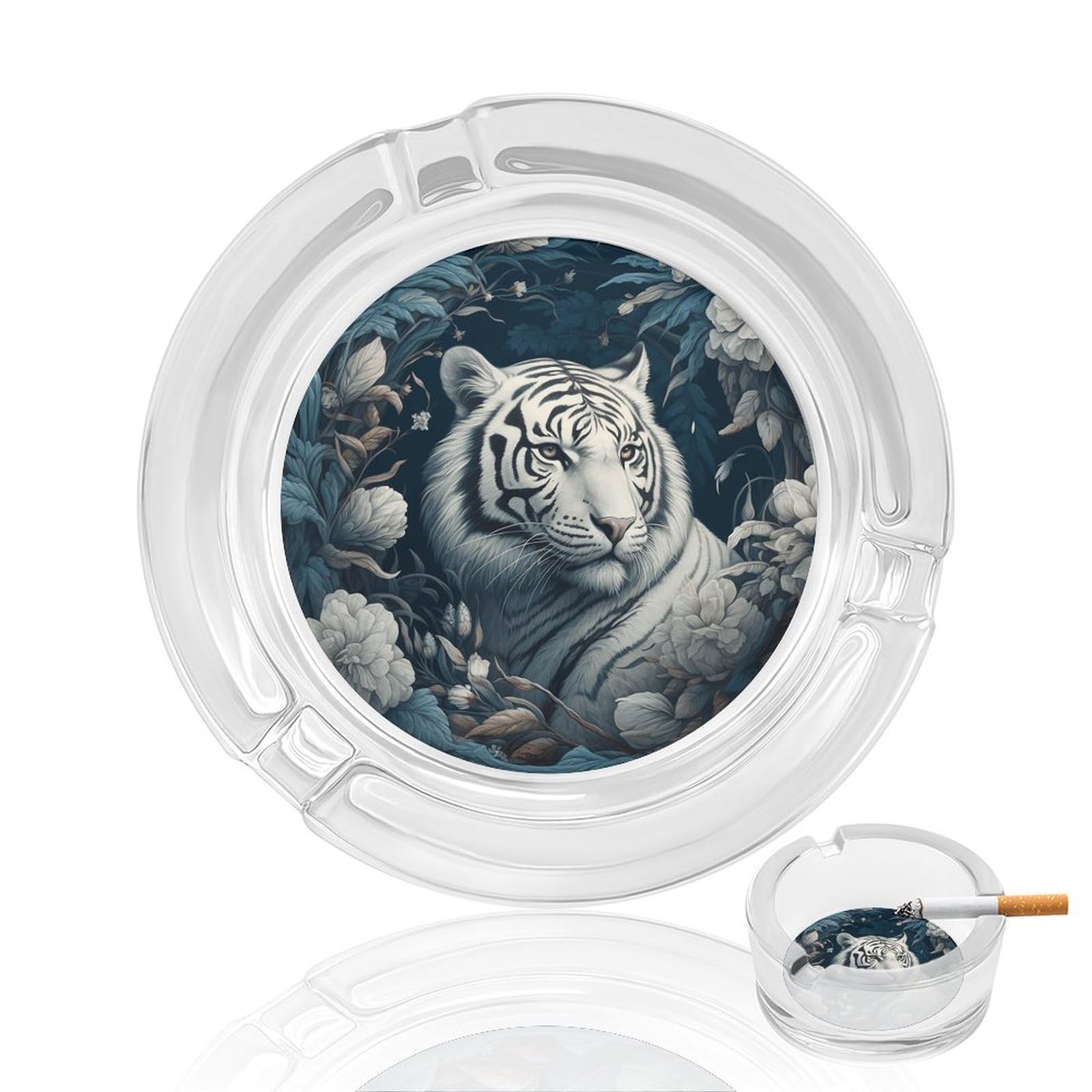Cendrier sans fumée en verre extérieur motif tigre et fleurs pour maison