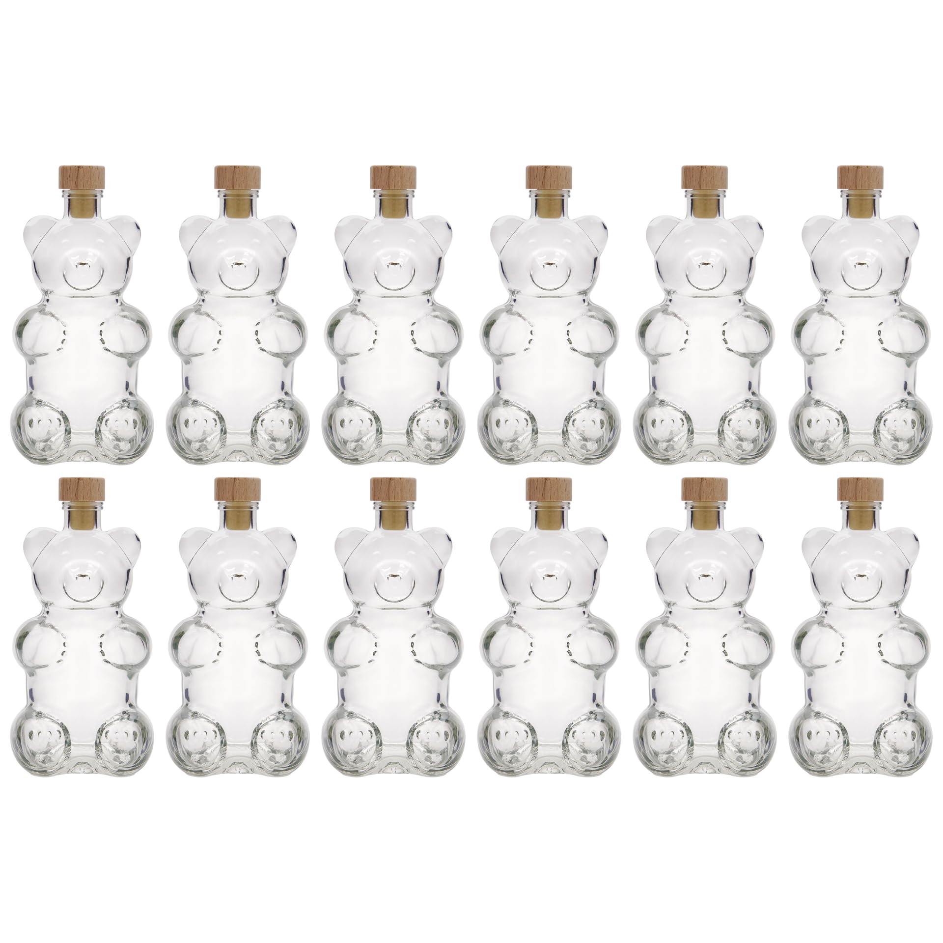 12er Set 350 ml Glasflasche Bär aus Klarglas mit Griffkorken aus Holz für Liköre Spirituosen Säfte kreative Geschenkideen und dekorative Abfüllungen