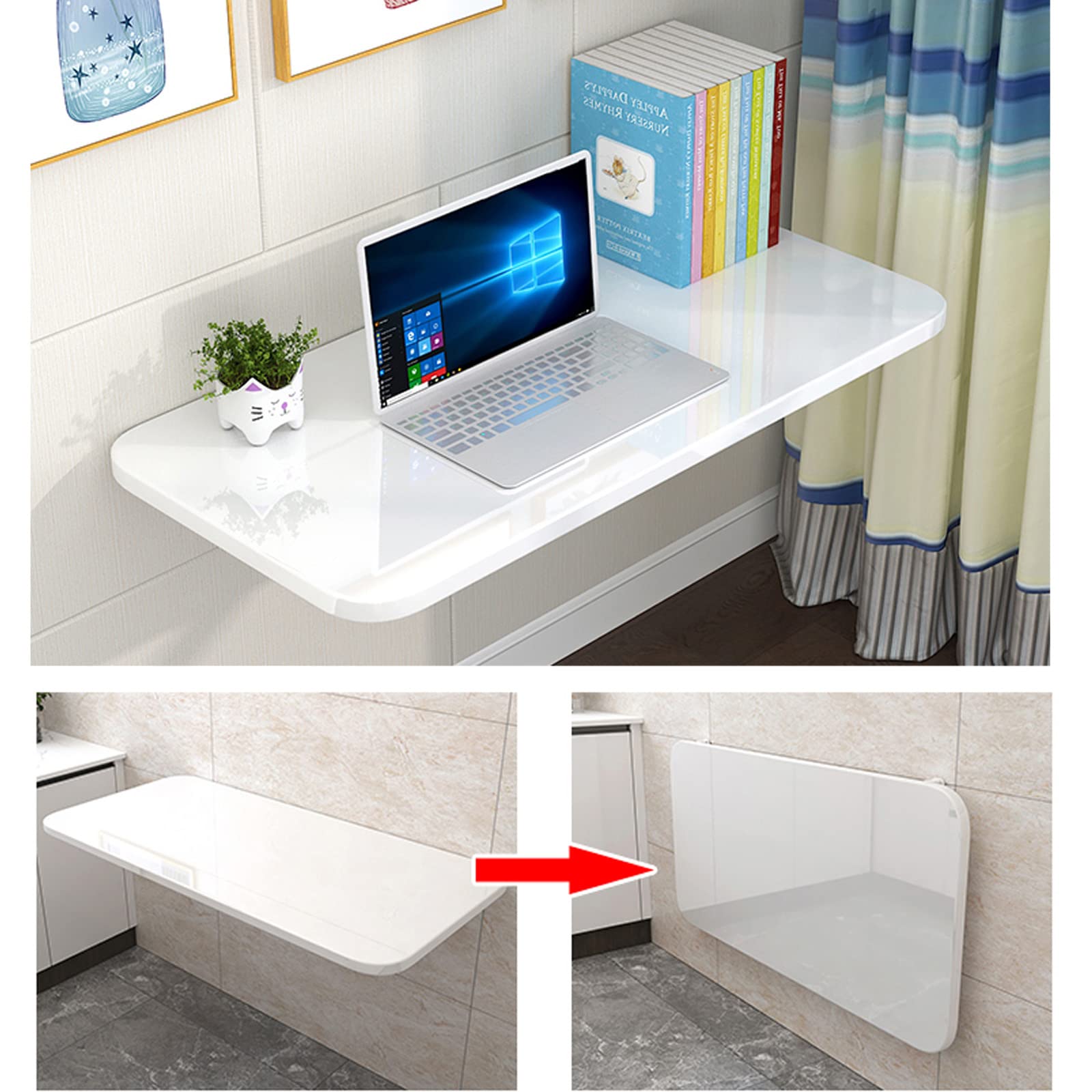 BMXRX Wandklapptisch Klapptisch Wandtisch, Stabiler Klapptisch Wandmontage Platzsparender Schwimmender Schreibtisch Küchentisch Kindermöbel Laptoptisch Esstisch 40x30cm/16x12in White