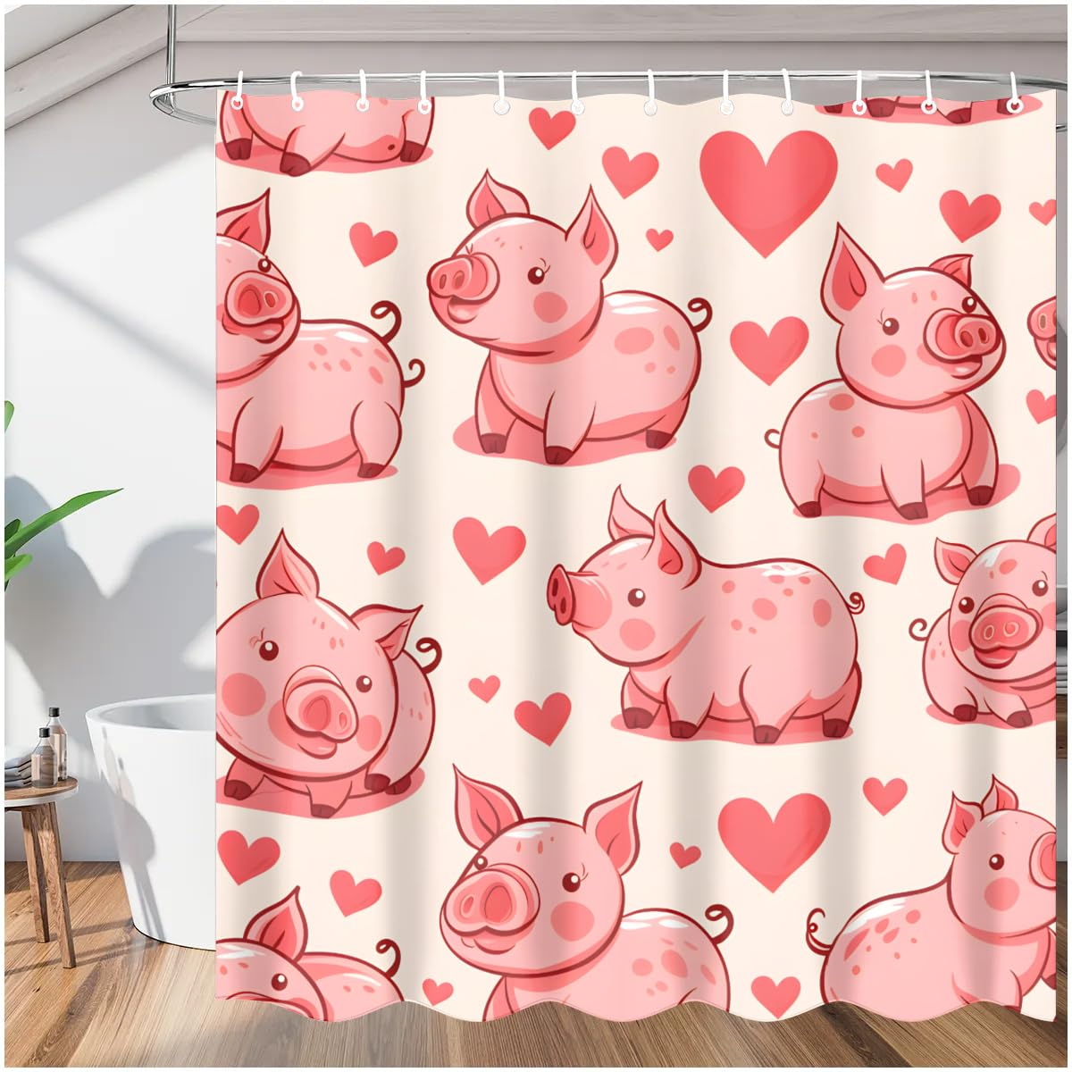 Rideau de douche rustique moderne 183x183 cm en tissu imperméable avec crochets inclus