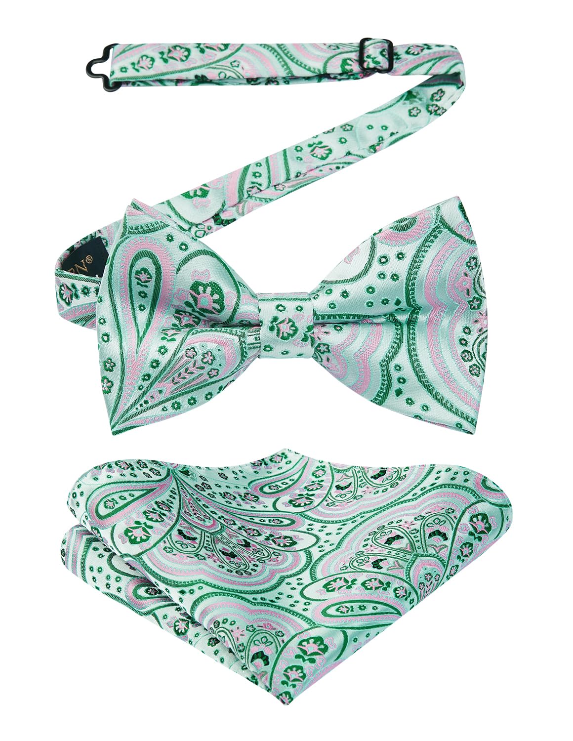 HISDERN Bow Ties for Men Paisley Floral Pre-tied Bowtie Pocket Square Set Men's Formal Bow Ties Wedding Party