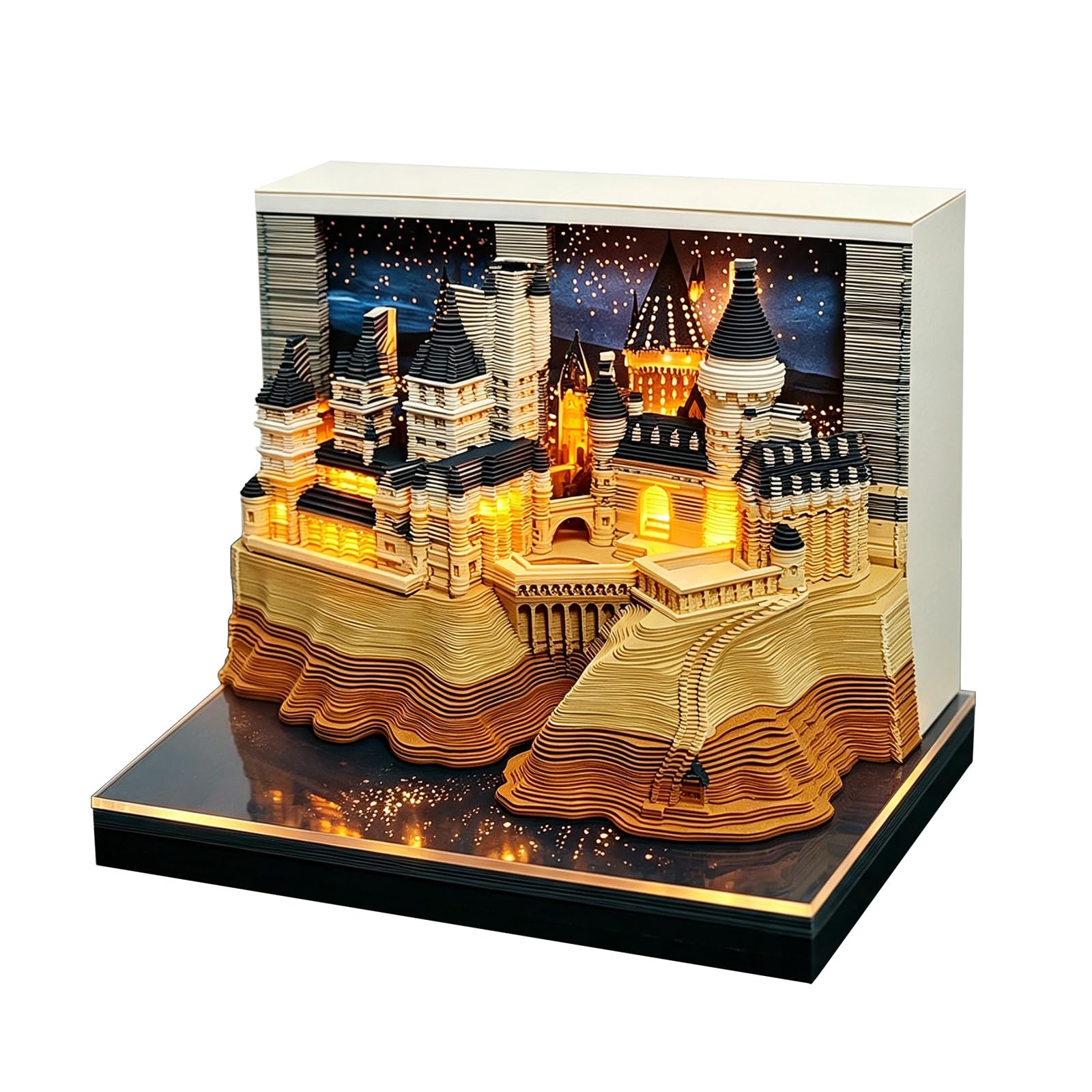Time Piece Calendar, 2027 Desk Calendar with LED Light, Tear-off Paper Carving Art Memo Pad, Unique Gift for Christmas Housewarming Desktop Decoration (C)