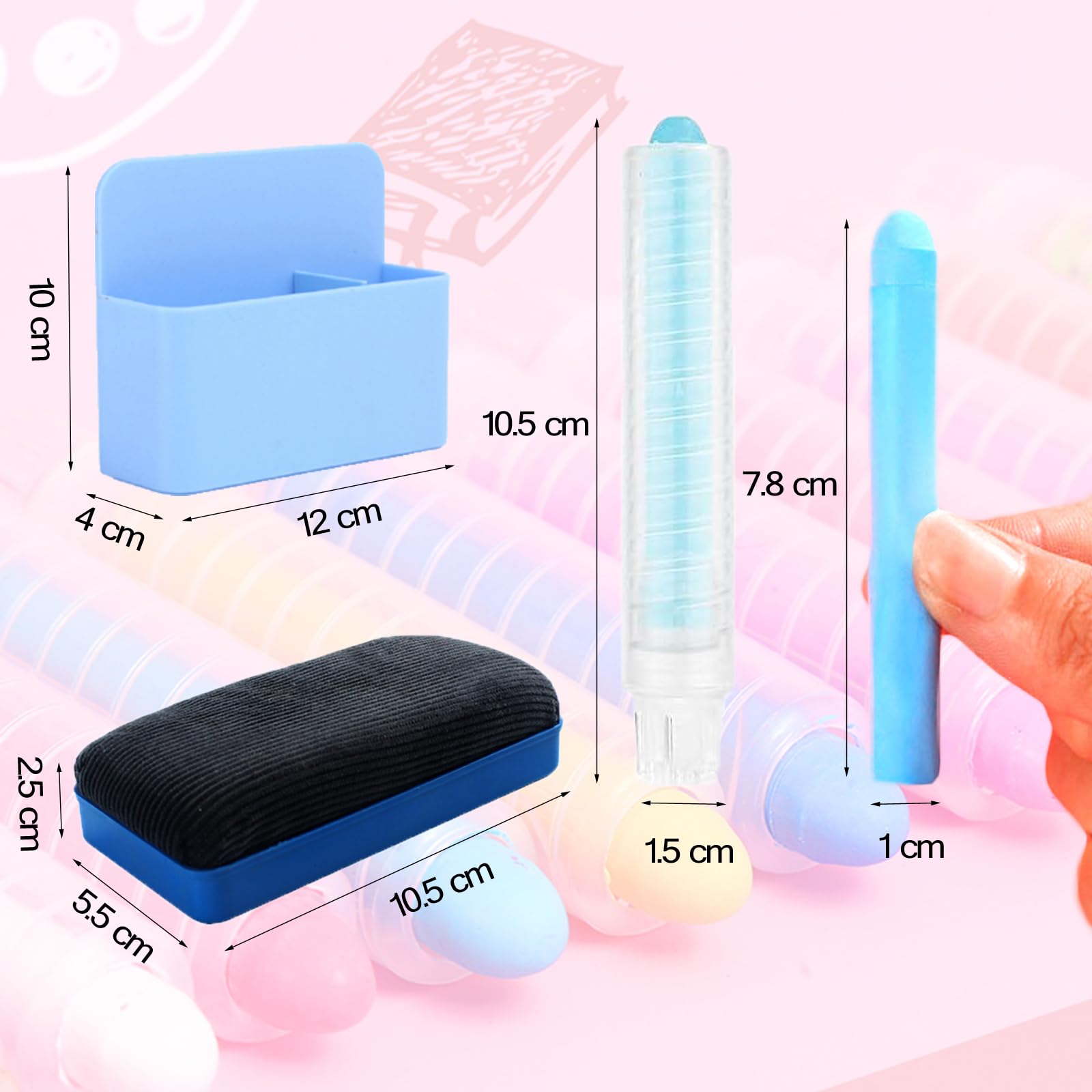 Lote de 12 lápices de tiza de color sin polvo para niños, tiza lavable no tóxica, con 1 soporte magnético para tizas y 1 borrador para pizarra negra y herramientas de escritura